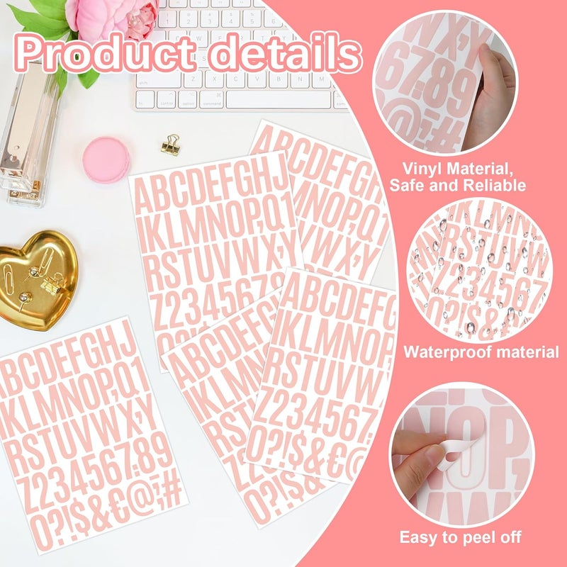 Metsyth Letter Stickers 15 Sheets 750 PCS Alphabet Number Stickers 2 Inch Vinyl Self Adhesive Stick on Letters for Water Bottles Scrapbooking Cup Mailbox Crafts Bulletin Board Classroom Decor(Pink) - Image 3
